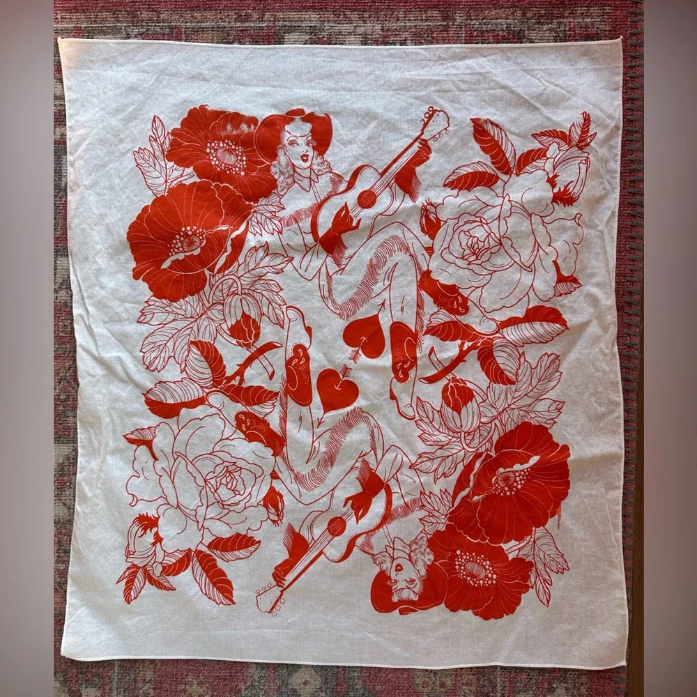 Hand Printed Cowgirl and Floral Bandana - Picture 5 of 5